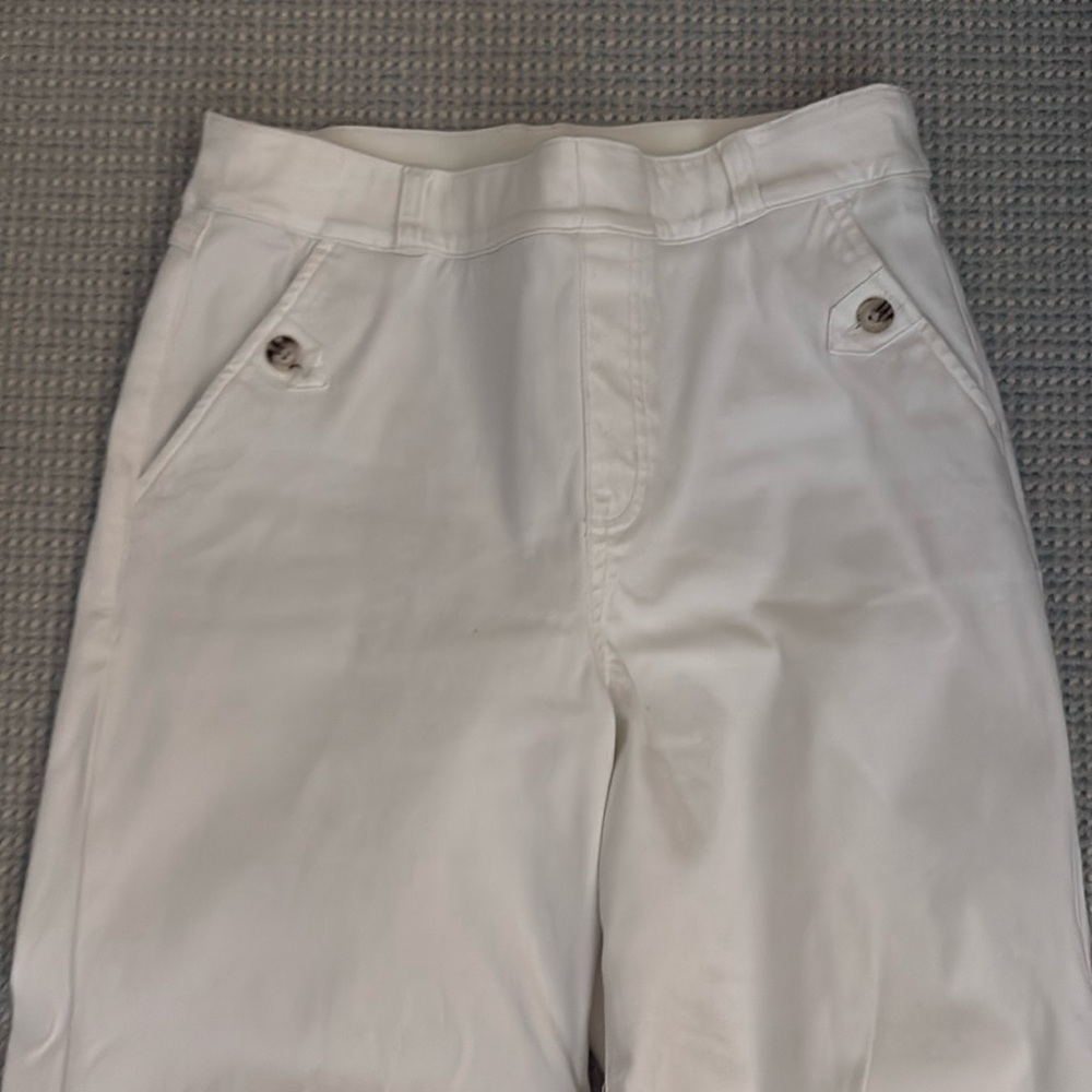 Spanx white mid rise stretch kick flare cropped jeans size medium NEW